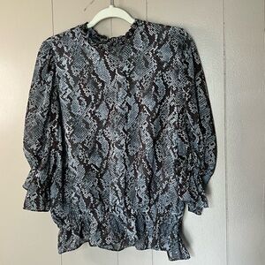 Ann Taylor Snake Print Blouse  Sz L brown/blue/gray